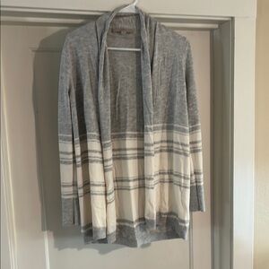 LOFT Gray and Cream Cardigan Sweater with Waterfall Front